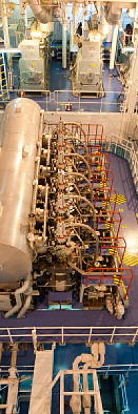 Close view of the crude oil tanker's engine room.